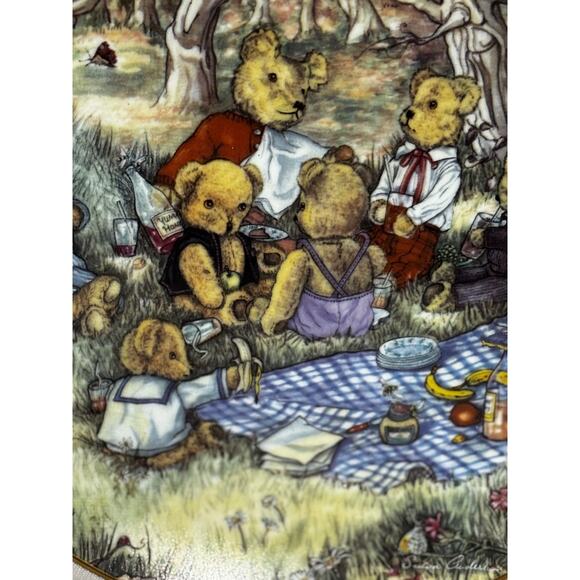 Vintage 1983 Susan Anderson's Bear Feats Teddy Bear Picnic Plate decor collector - Picture 2 of 8